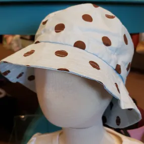 Child's Beach Hat - Blue with Brown Dots