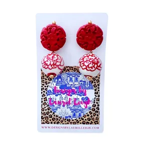 Chinoiserie Red Cinnabar Drop Earrings