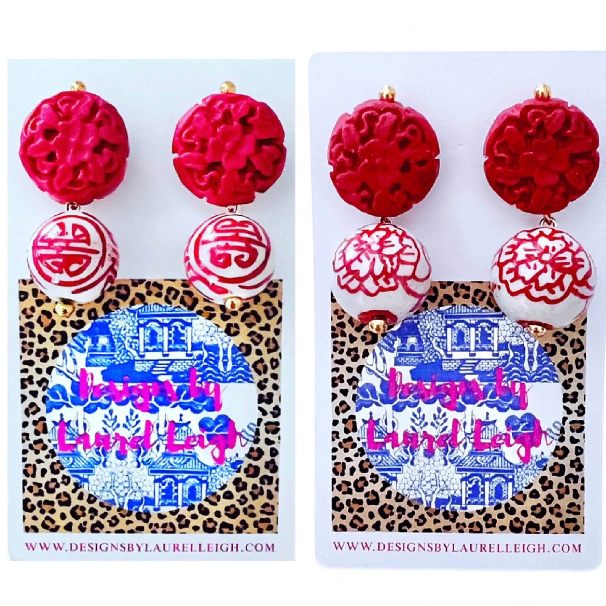 Chinoiserie Red Cinnabar Drop Earrings