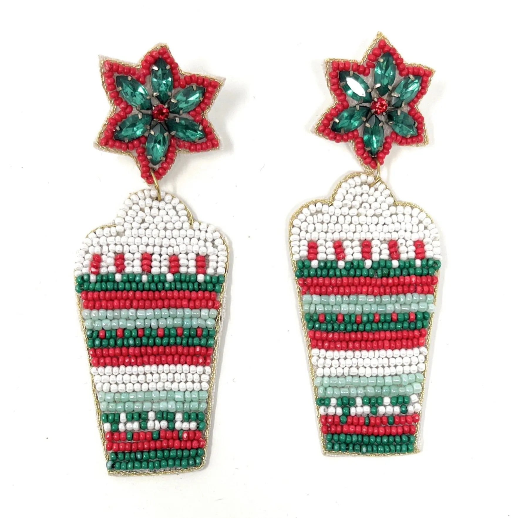 Christmas Peppermint Latte Beaded Earrings