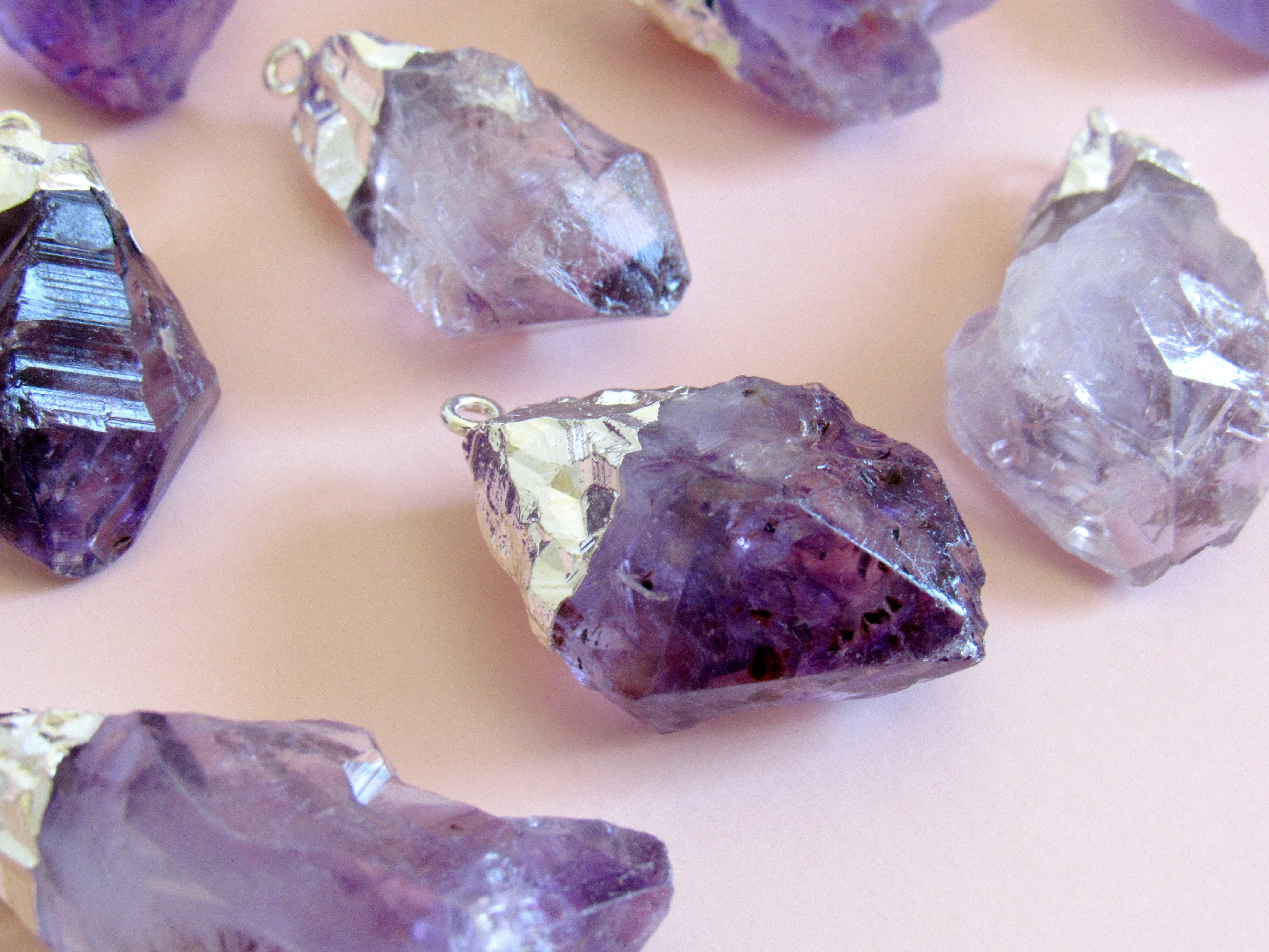 Chunky Silver Dipped Amethyst Necklaces