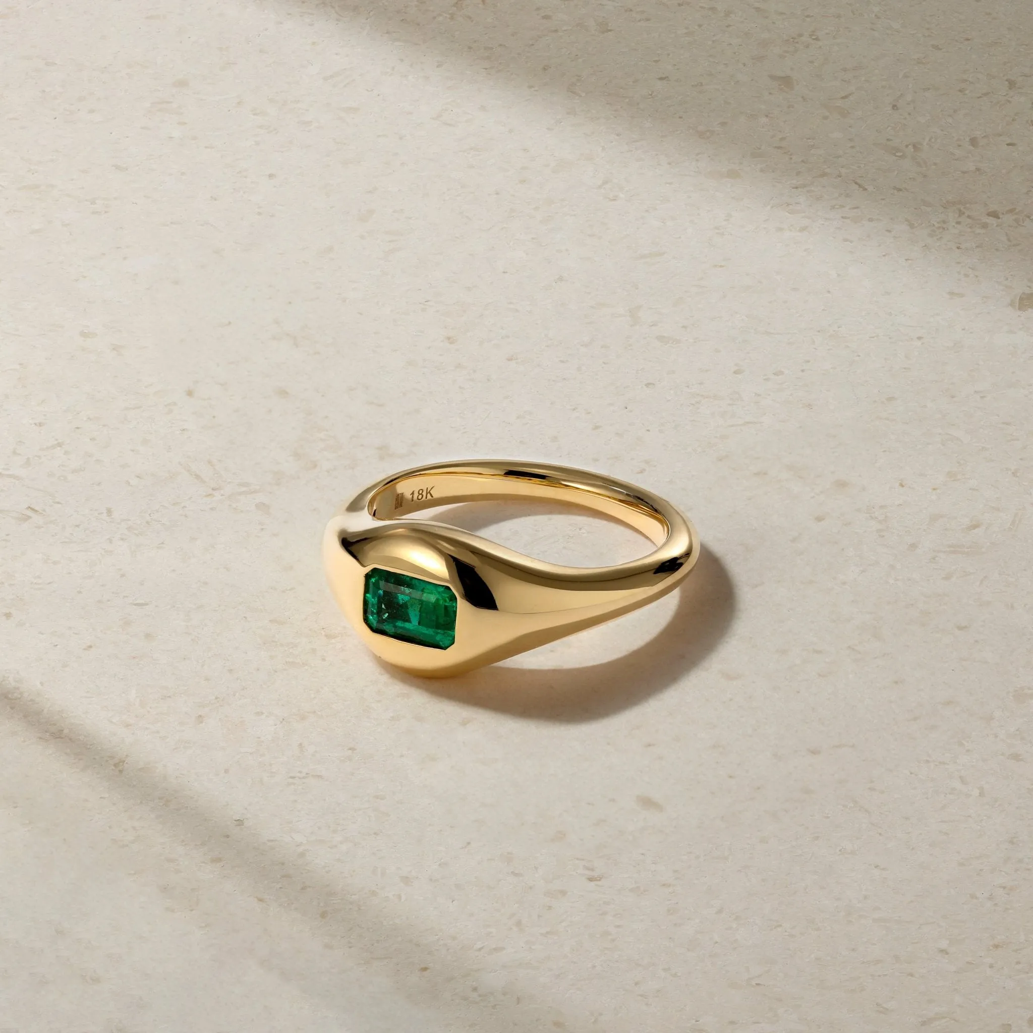 Chunky Slim Emerald Signet Ring