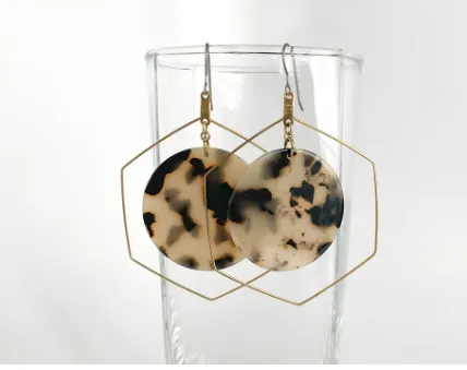 Circle Tortoise Shell Dangle Earrings