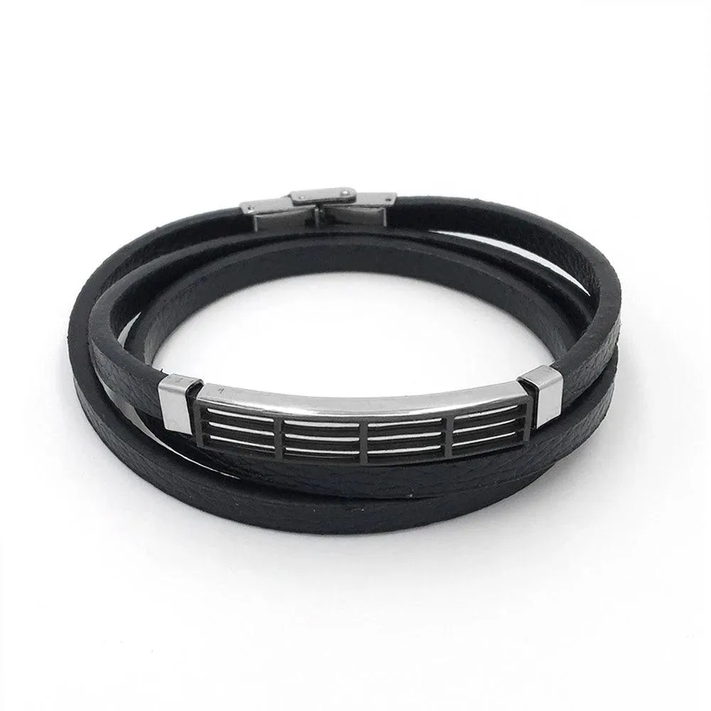 Classic Stainless Steel Men’s bracelet Classic Leather Wide Bracelet for Men