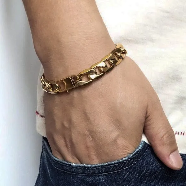 Classy Men 12mm Gold-Toned Chain Bracelet