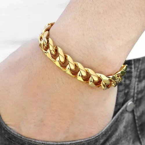 Classy Men Gold Heavy Cuban Link Chain Bracelet