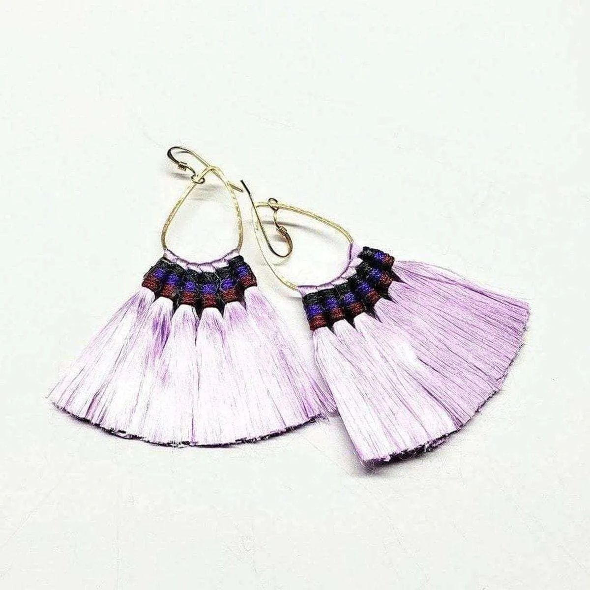 Colored Hawaii Hula Skirt Rayon Silk Fan Tassel Hoop Earrings