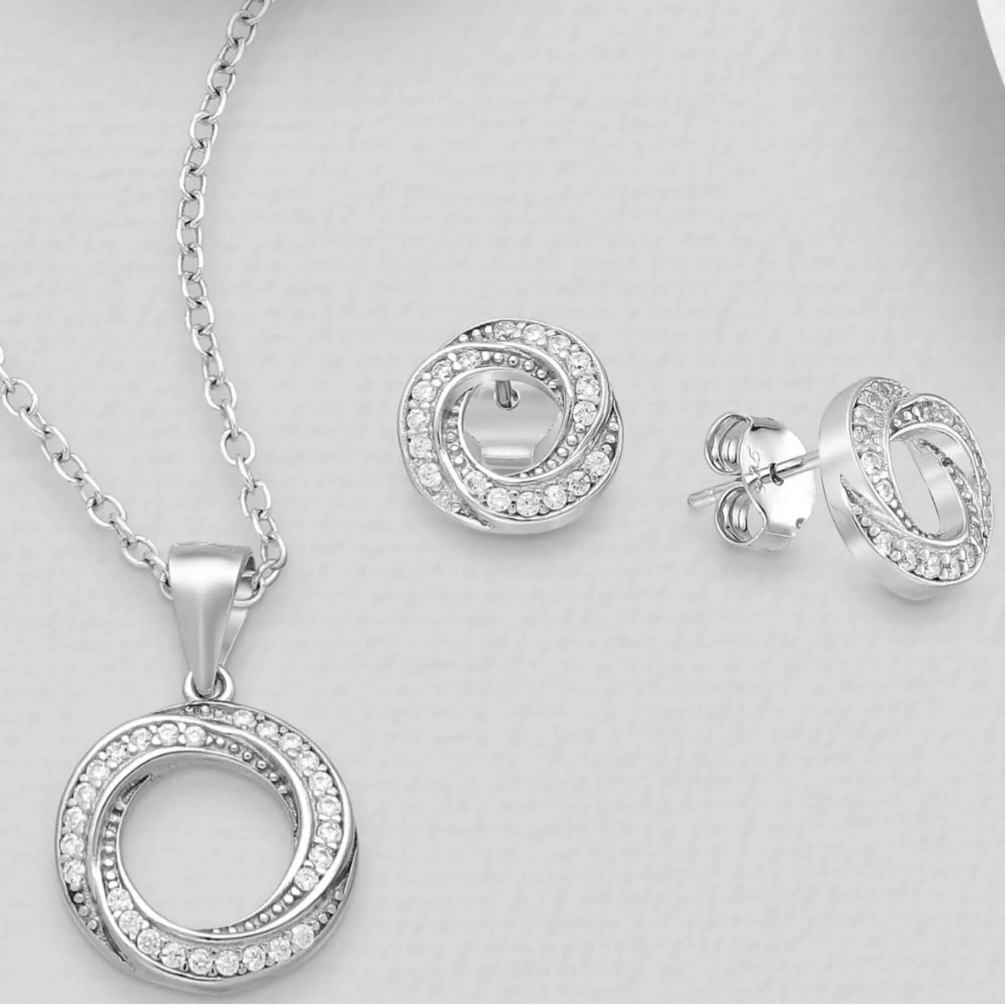 Contorted Twist Full Eternity Created Diamond Pendant & Earrings