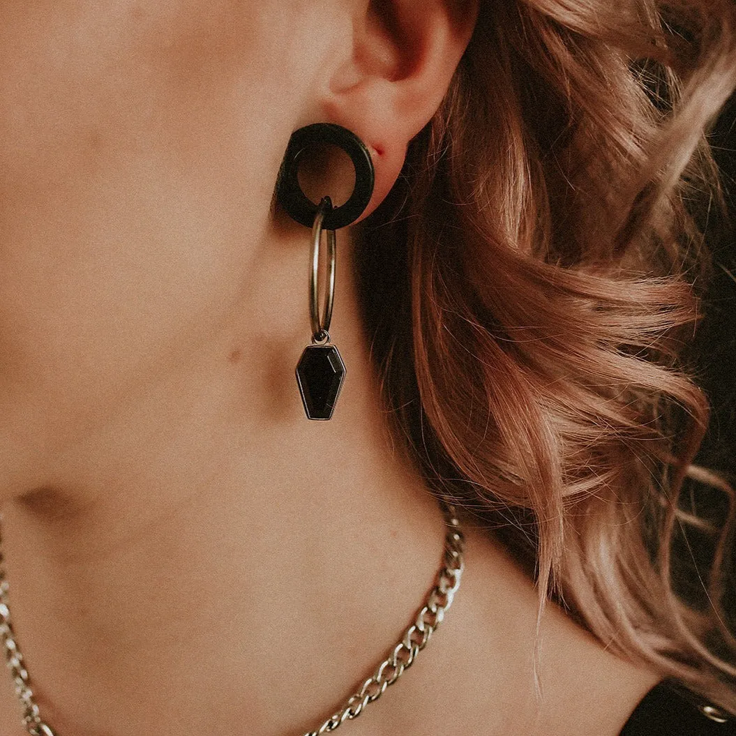 Crypt Black Coffin Hoop Earrings