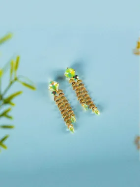 Crystal Double Trail Earrings Green