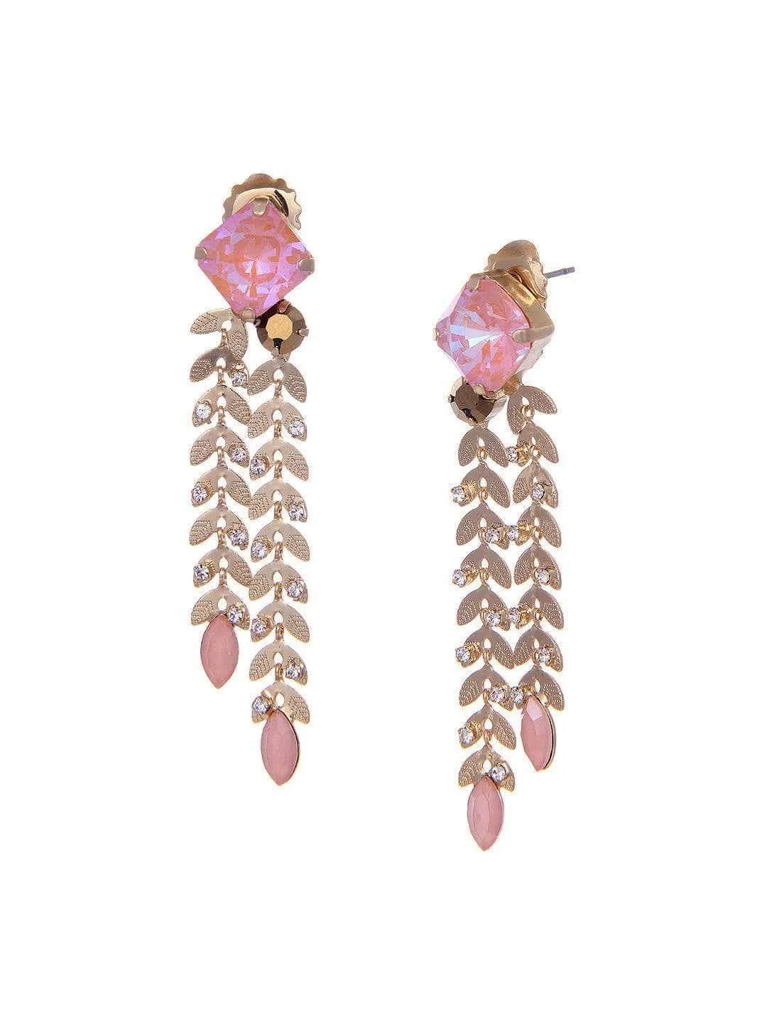 Crystal Double Trail Earrings Pink