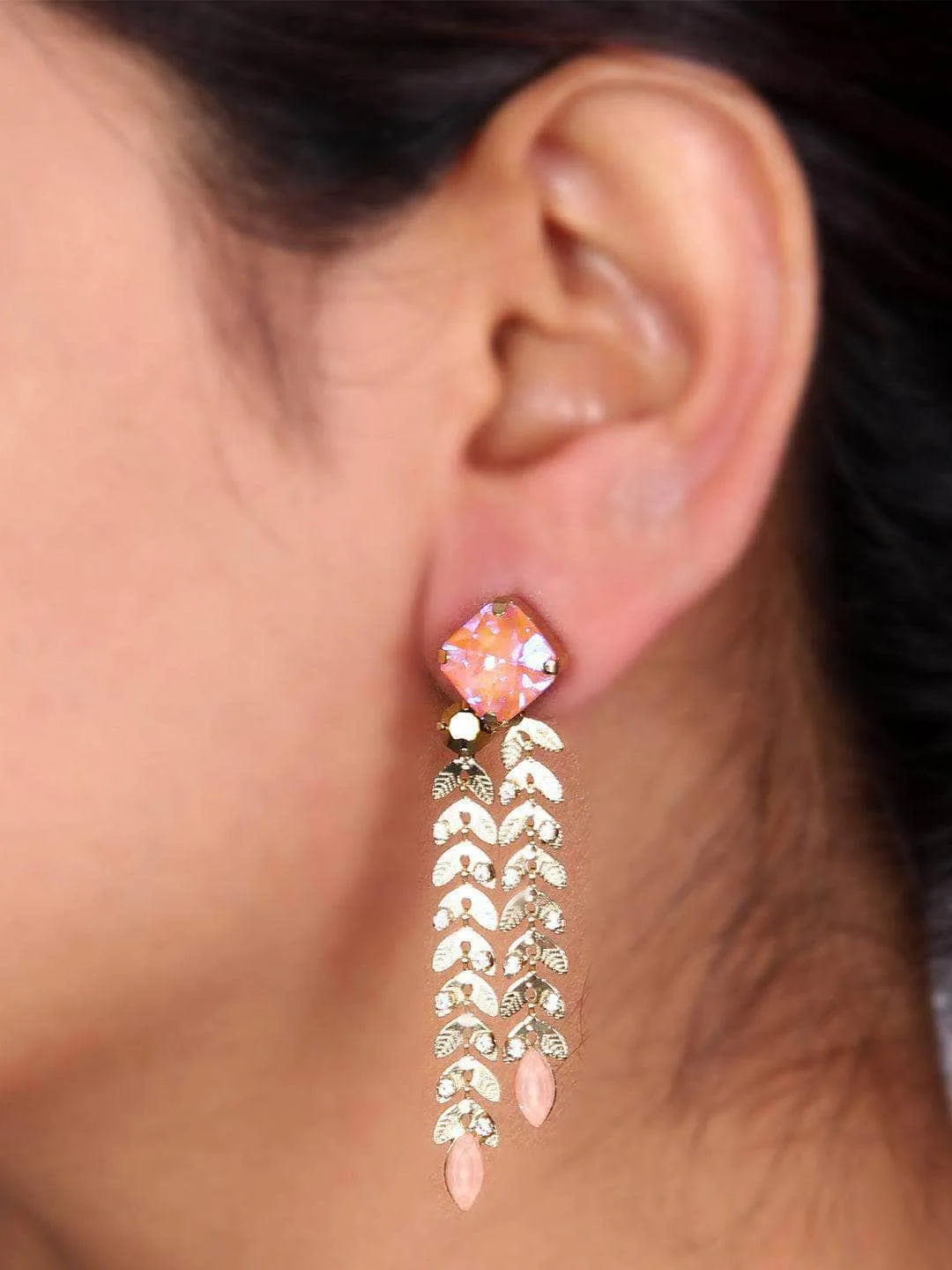 Crystal Double Trail Earrings Pink