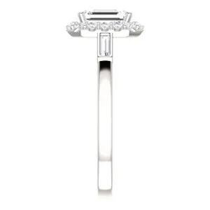 Cubic Zirconia Engagement Ring- The Azariah (Customizable Cathedral Emerald Cut Design with Halo and Straight Baguettes)