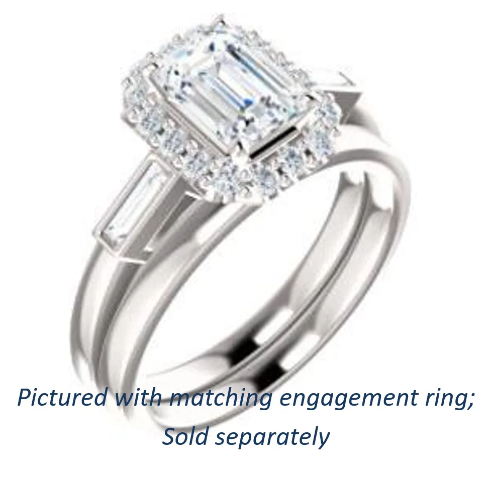 Cubic Zirconia Engagement Ring- The Azariah (Customizable Cathedral Emerald Cut Design with Halo and Straight Baguettes)