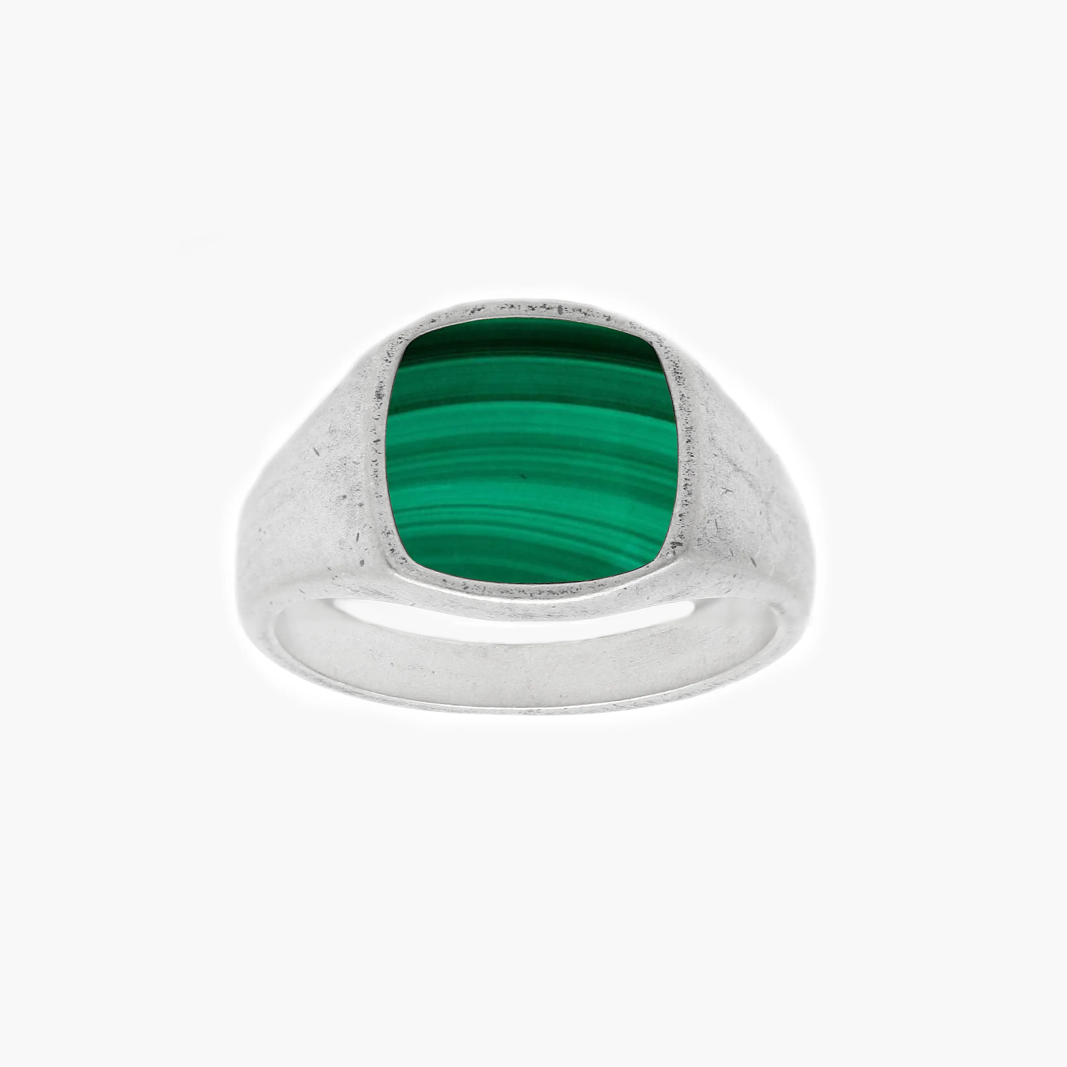 Cushion Signet Ring With Malachite Stone