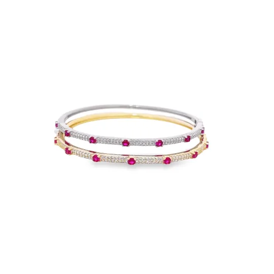 CZ Paved Colored Stone Bangle Bracelet (B111)