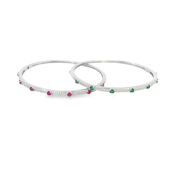 CZ Paved Colored Stone Bangle Bracelet (B111)