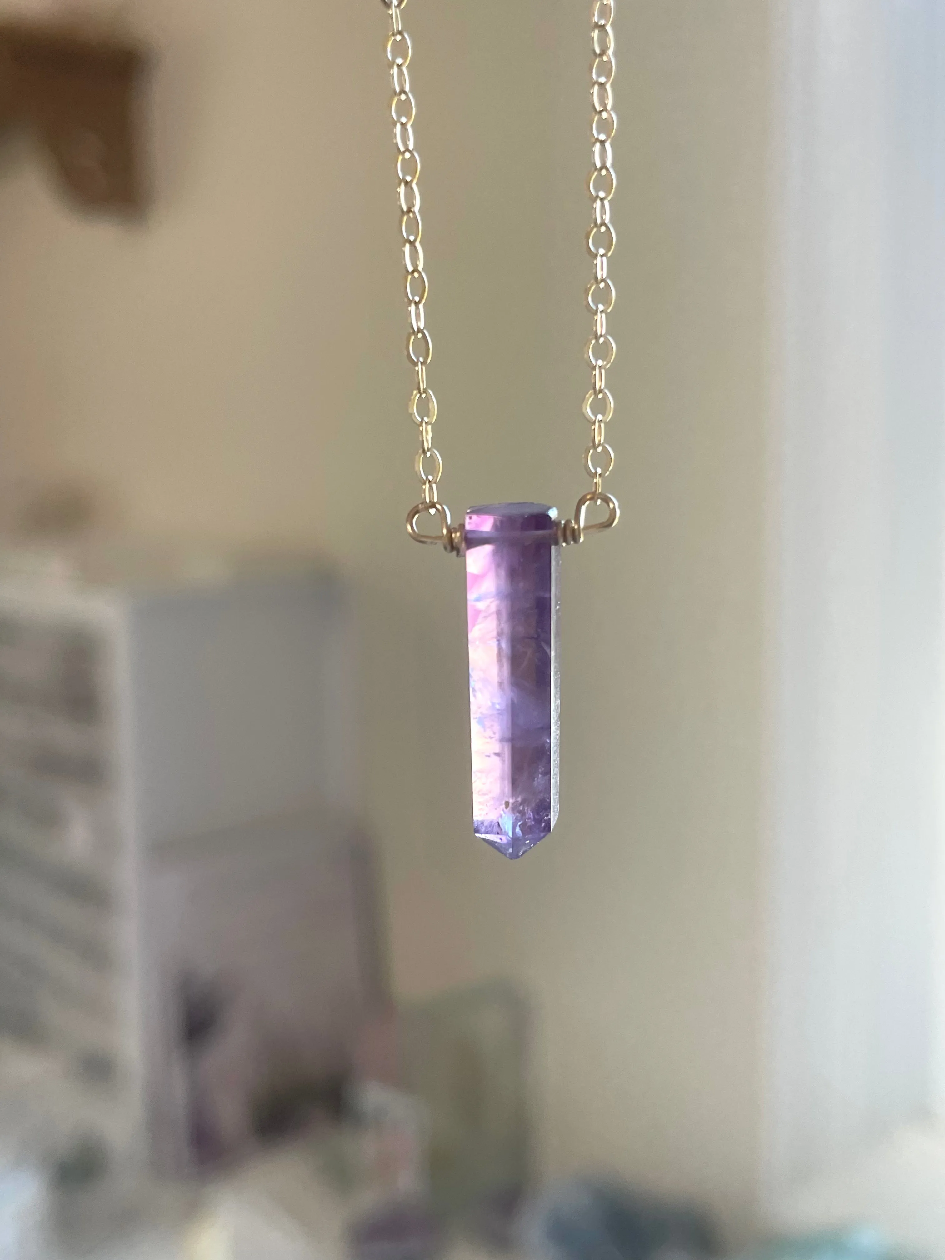 Dainty Amethyst Point Necklace February Birthstone Crystal