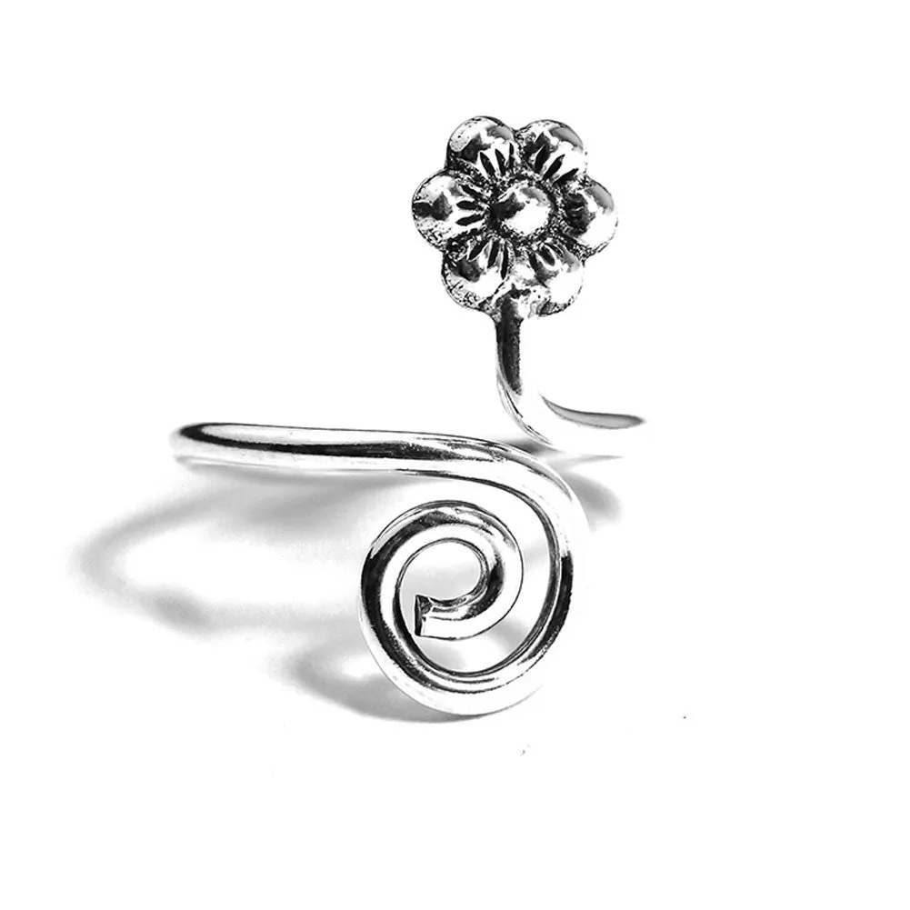 Daisy Flower Sterling Silver MiDi Cuff Ring Adjustable