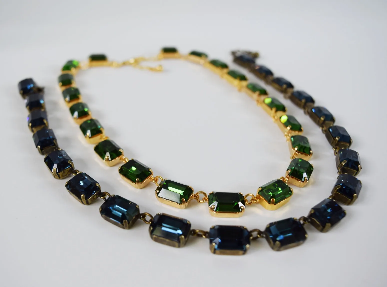 Dark Blue Swarovski Collet Necklace - Medium Octagon