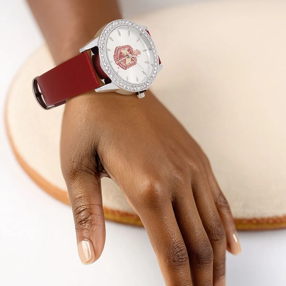 Delta Sigma Theta Inspired Watch DST Red Leather Silver Sun Cut Dial Watch Women