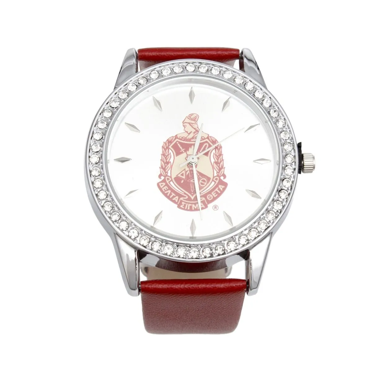 Delta Sigma Theta Inspired Watch DST Red Leather Silver Sun Cut Dial Watch Women