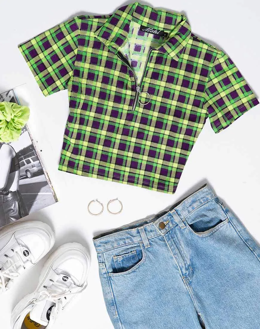 Dhen Crop Top in Green and Purple Check