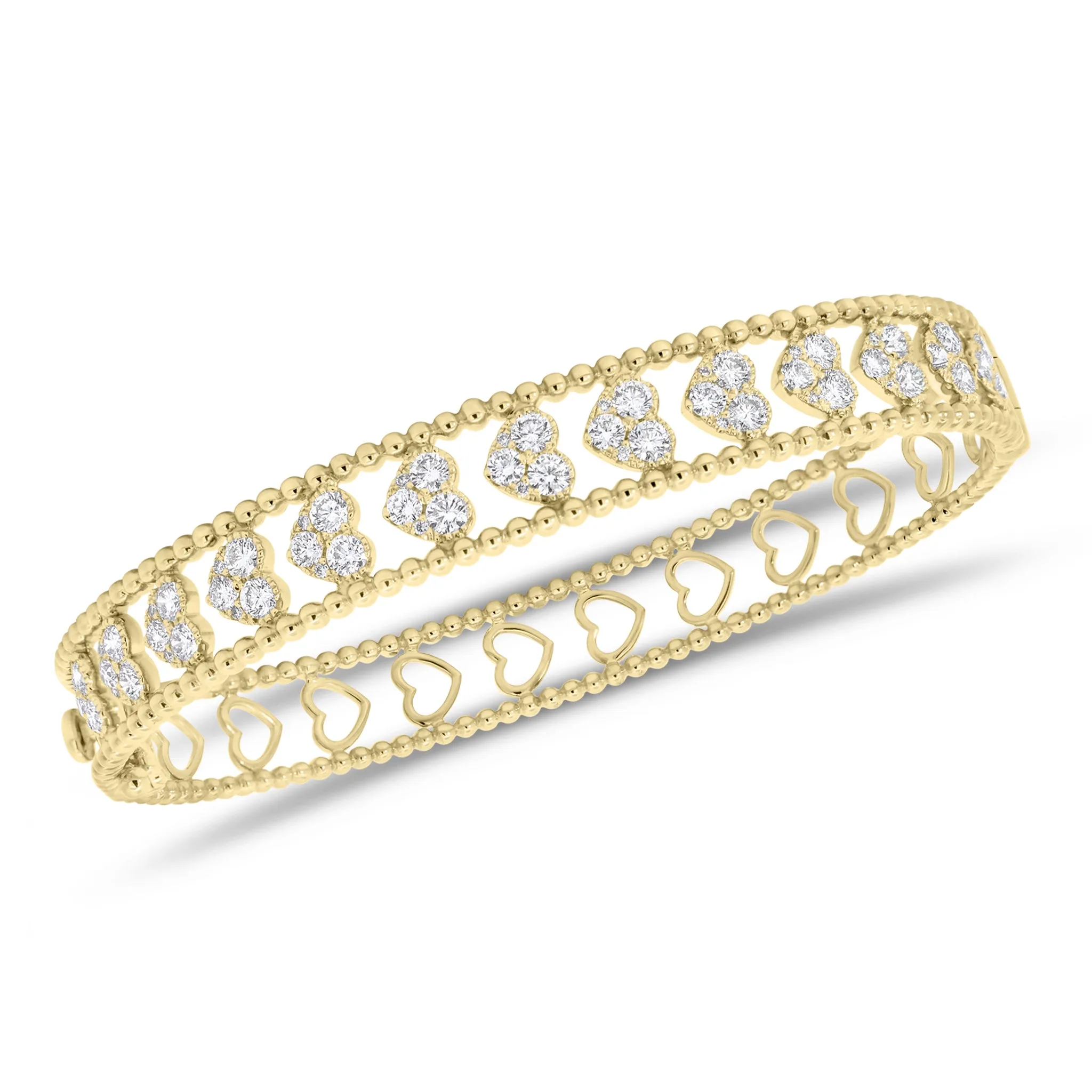 Diamond Multi-Heart Bangle with Beaded Gold Frame