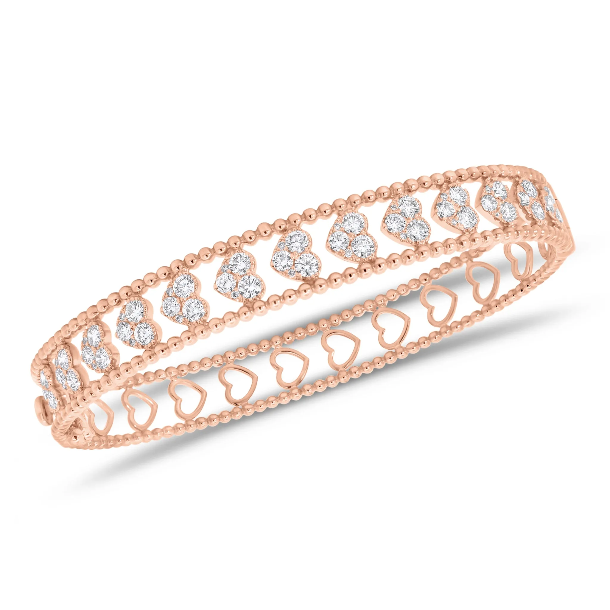 Diamond Multi-Heart Bangle with Beaded Gold Frame