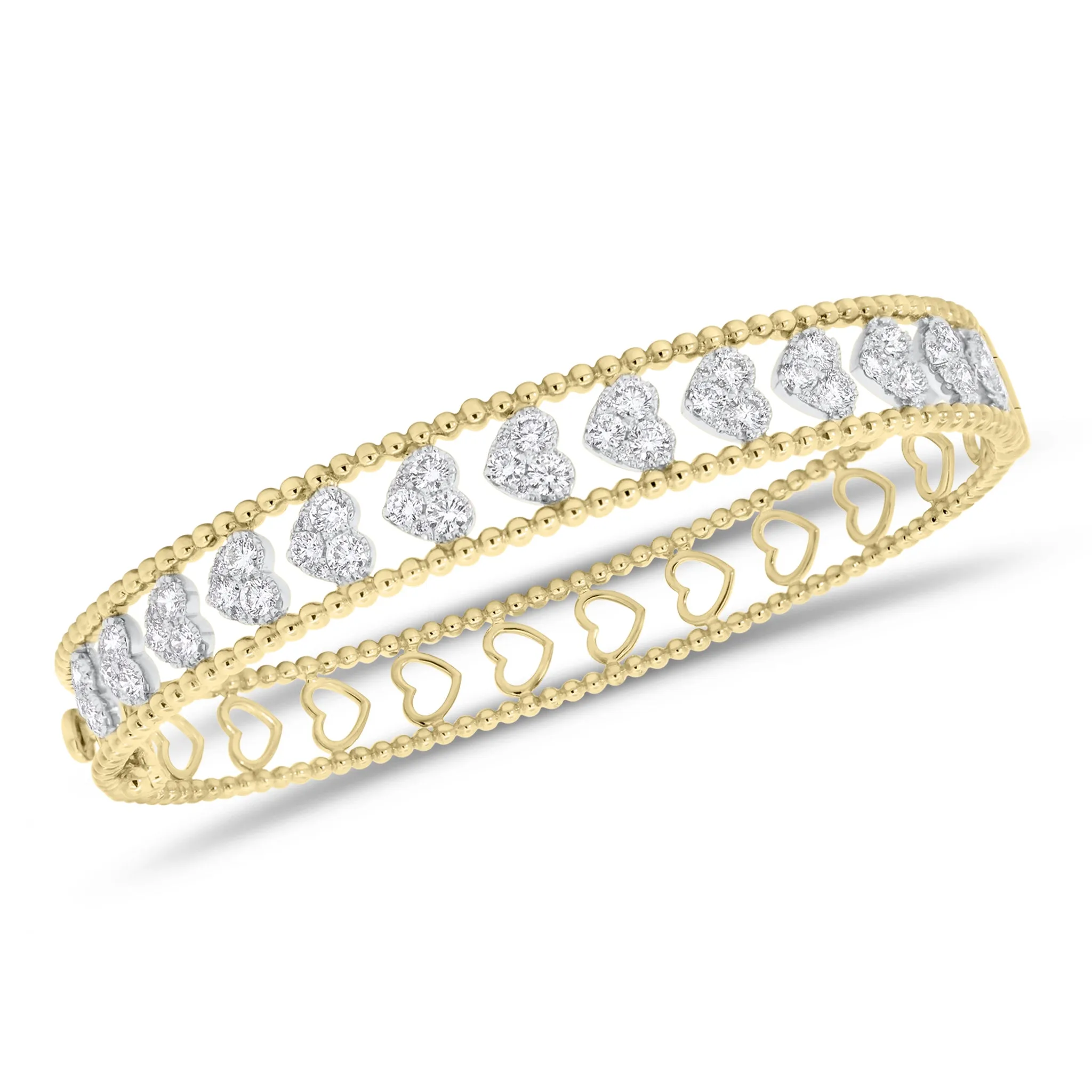 Diamond Multi-Heart Bangle with Beaded Gold Frame