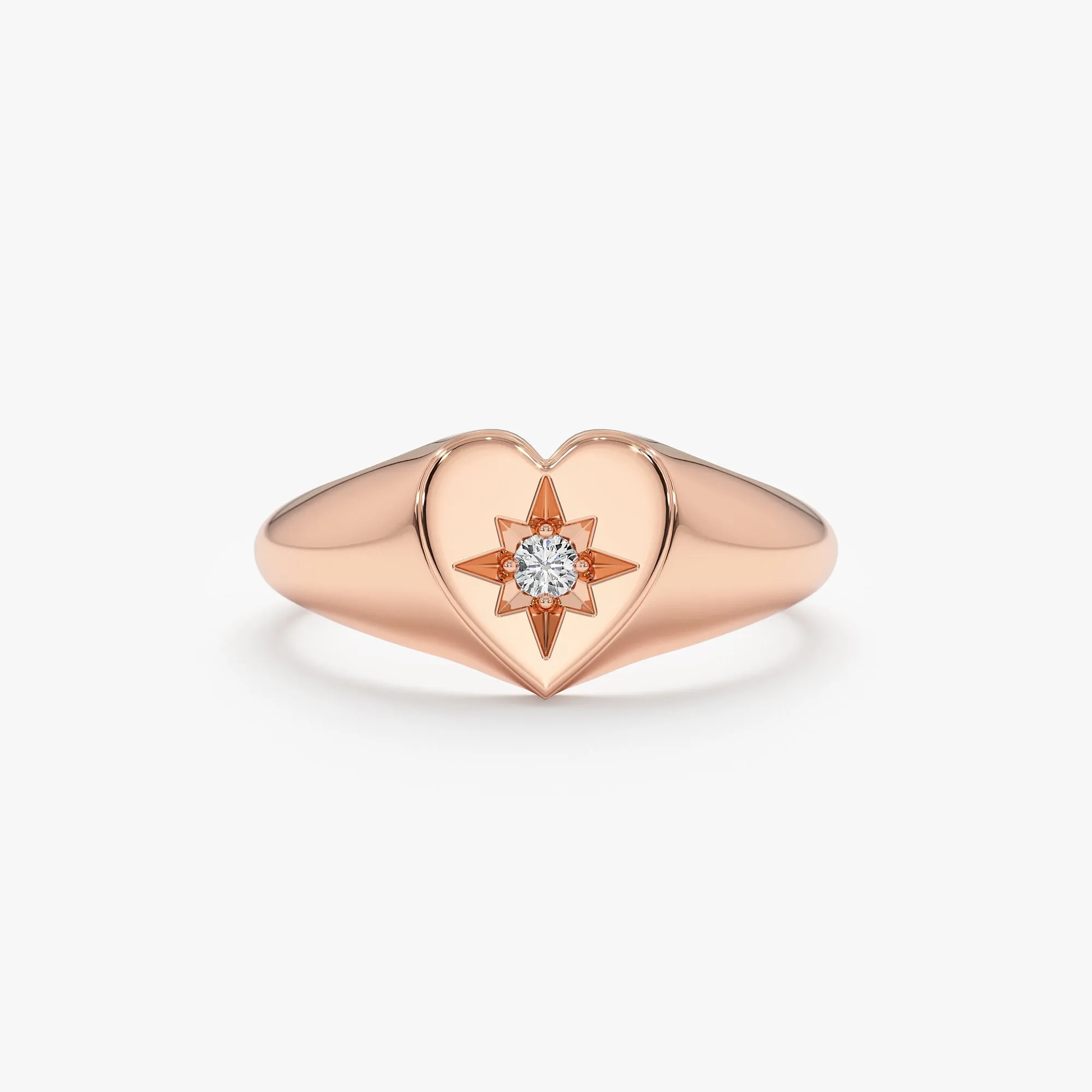 Diamond Starburst In Heart Signet Ring, Kate