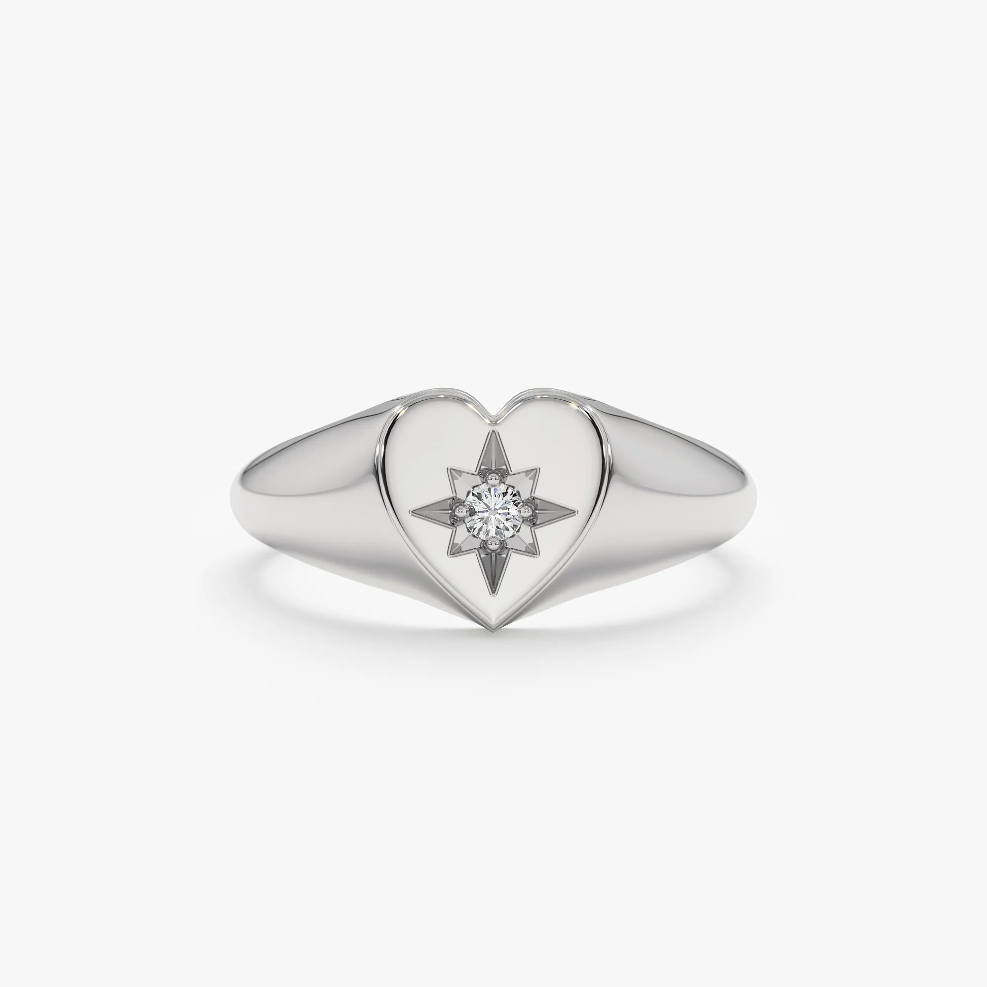 Diamond Starburst In Heart Signet Ring, Kate