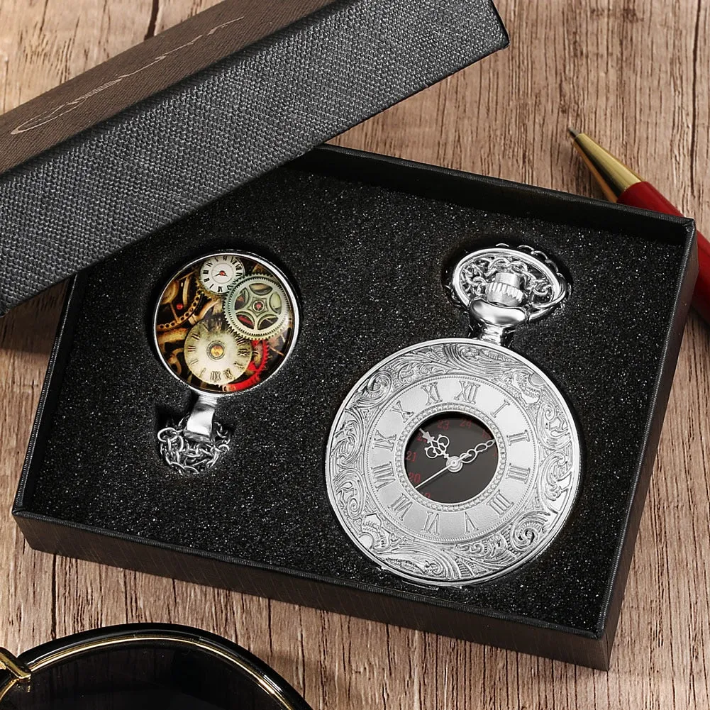 Digital Stainless Steel Pocket Watch Gift Set