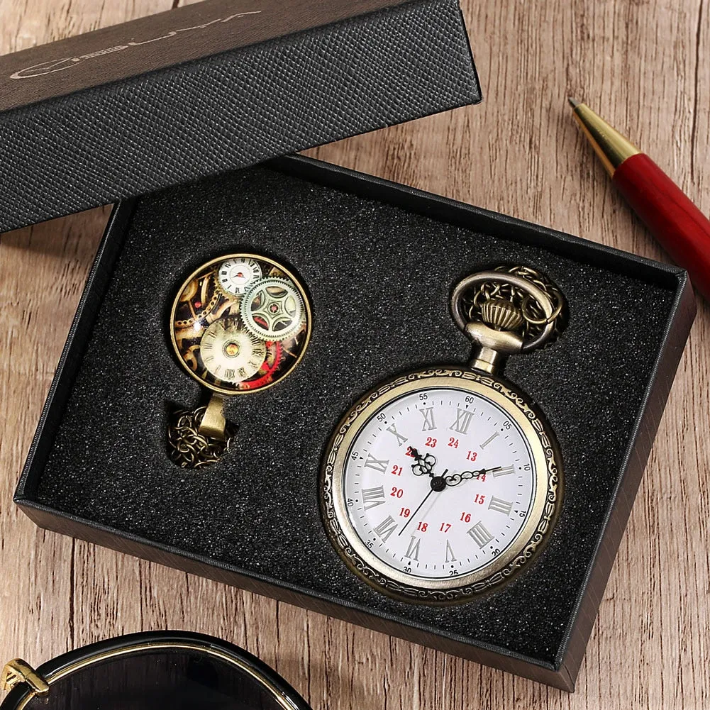 Digital Stainless Steel Pocket Watch Gift Set