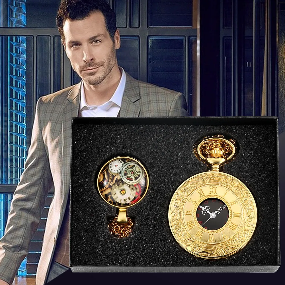 Digital Stainless Steel Pocket Watch Gift Set