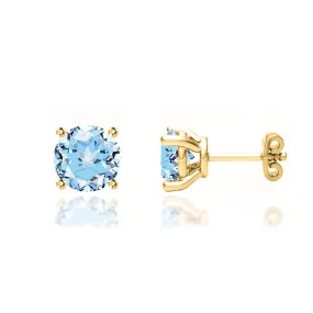 DOVE - Round Aqua Spinel 18k Yellow Gold Stud Earrings