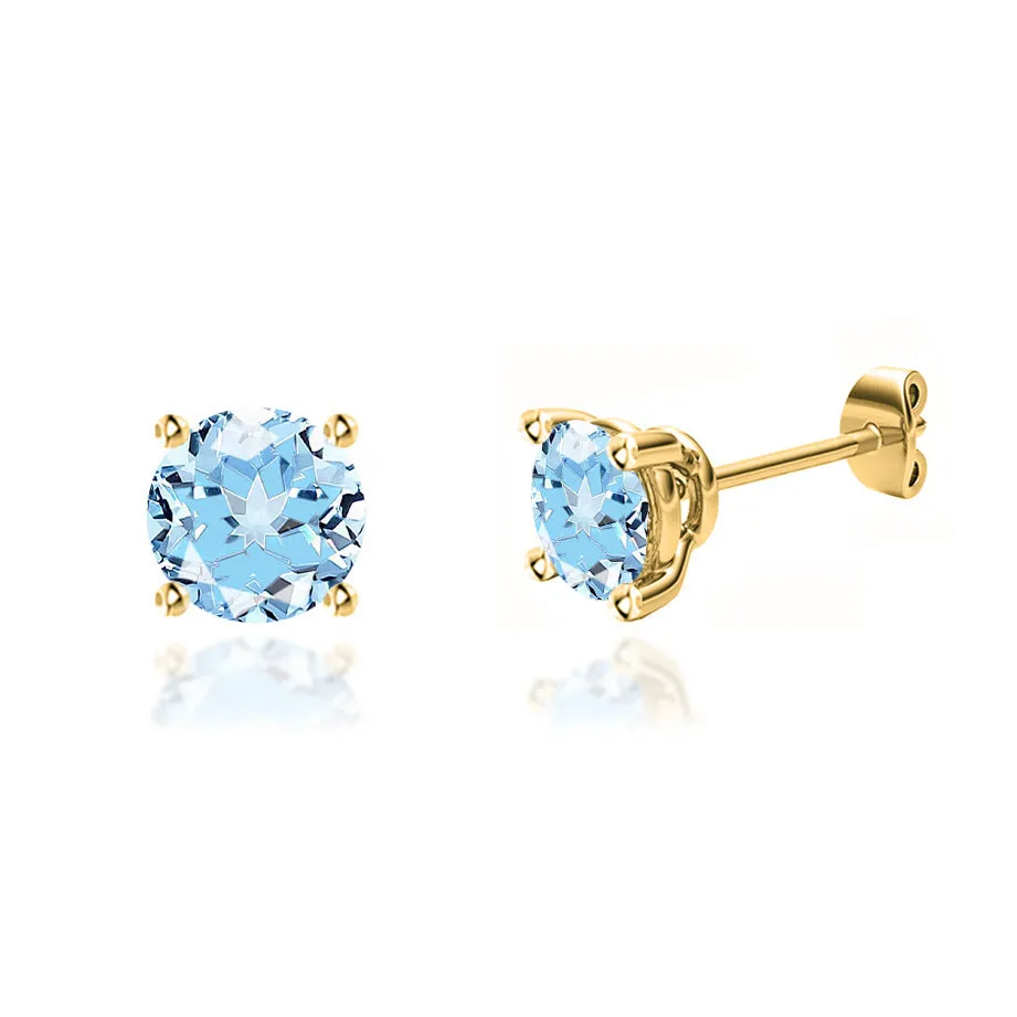 DOVE - Round Aqua Spinel 18k Yellow Gold Stud Earrings