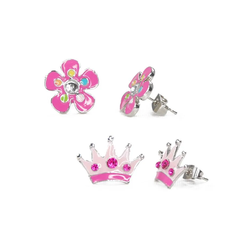 Earrings 2 pk - Flower & Crown Gemstone