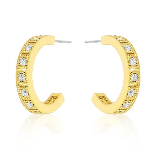 Edmee Gold Milgrain Small Hoop Earrings