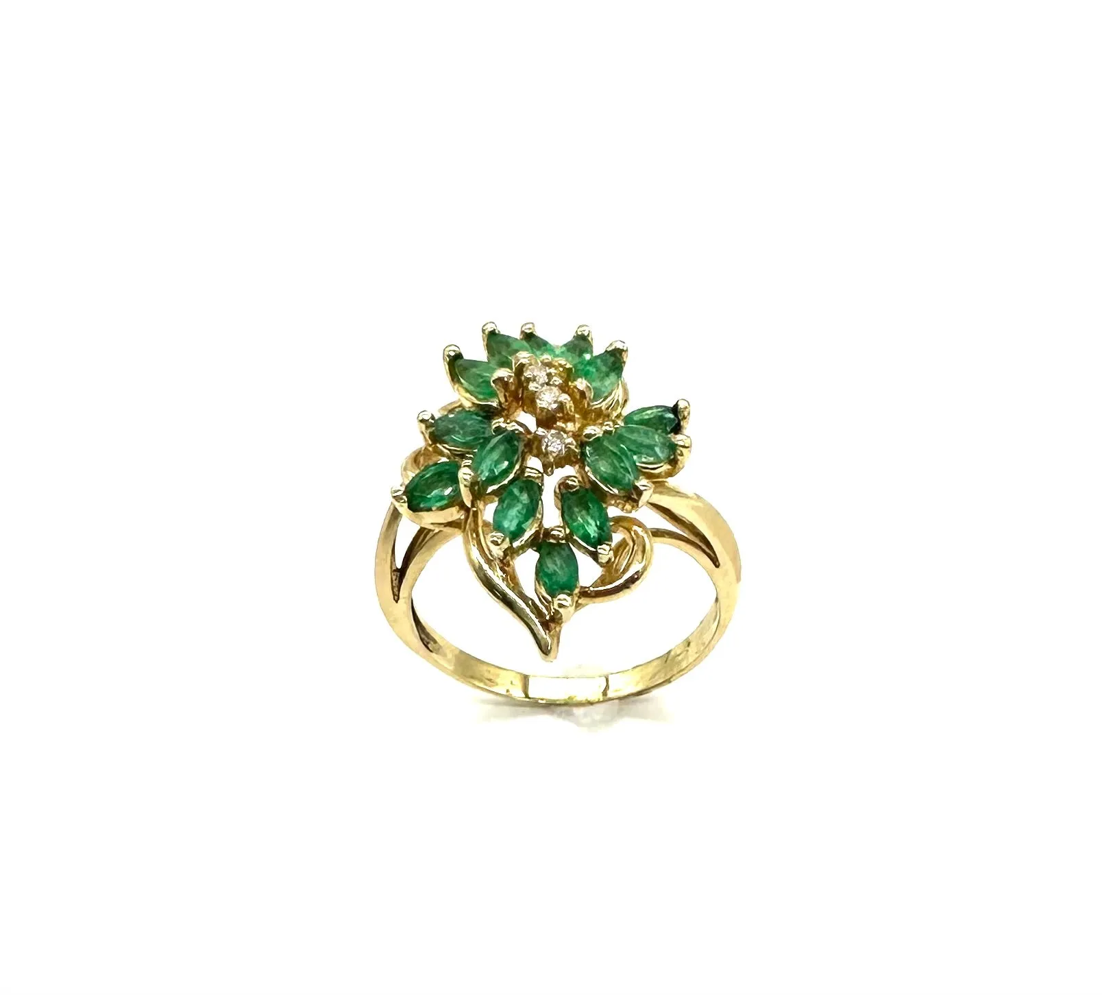 Emerald & Diamond Accent Bouquet Cluster Ring