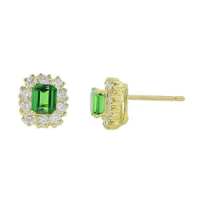 Emerald-cut Green Tsavorite and Diamond Halo Earrings