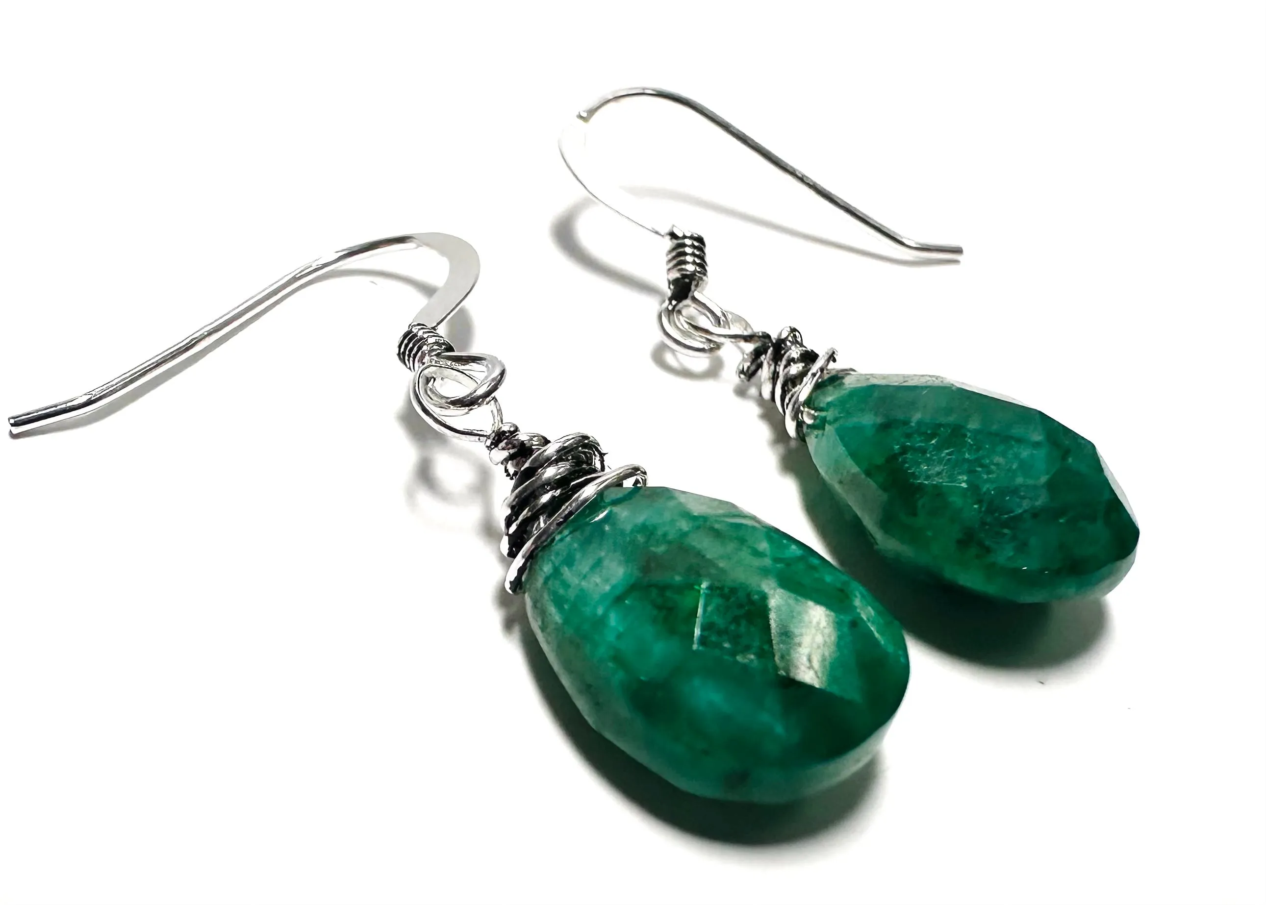 Emerald Earrings, Green/Blue Gemstone Earrings