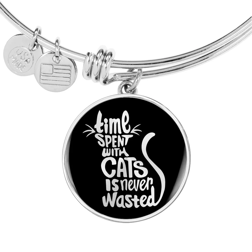 Engraved Gold Custom Bangle Bracelet, Cat Lovers, Time Spent