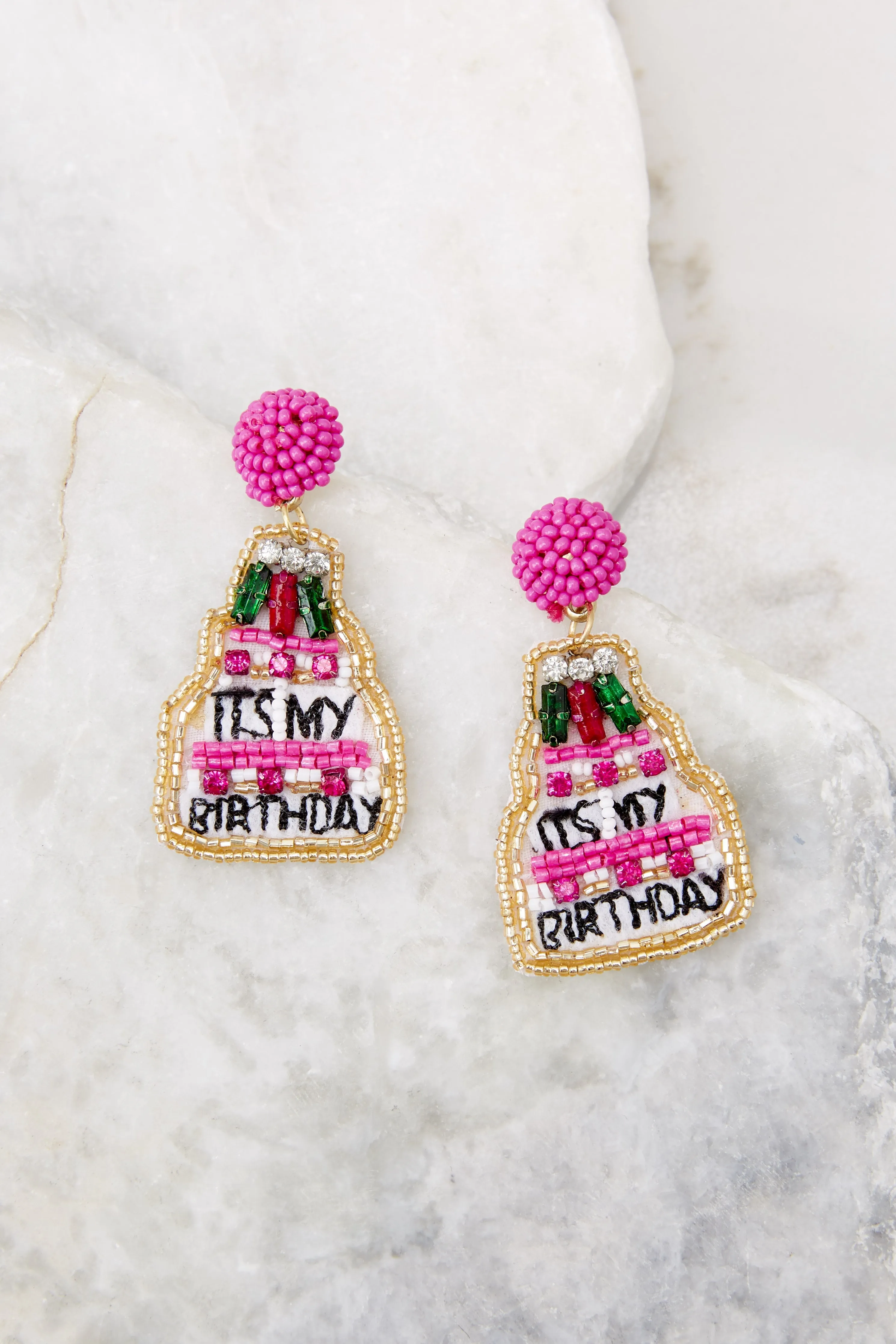 Enjoy Your Day Pink Beaded Earrings