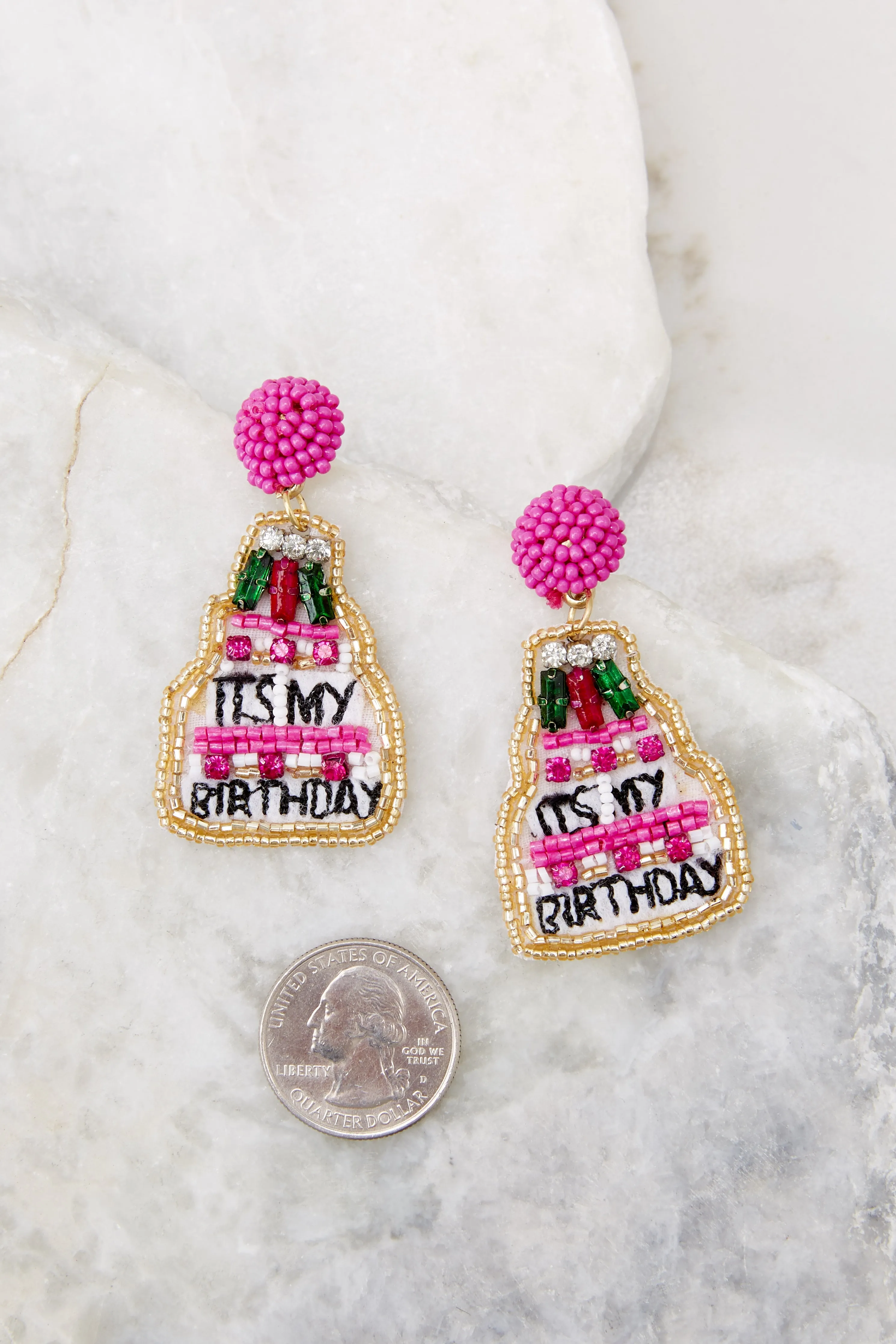 Enjoy Your Day Pink Beaded Earrings