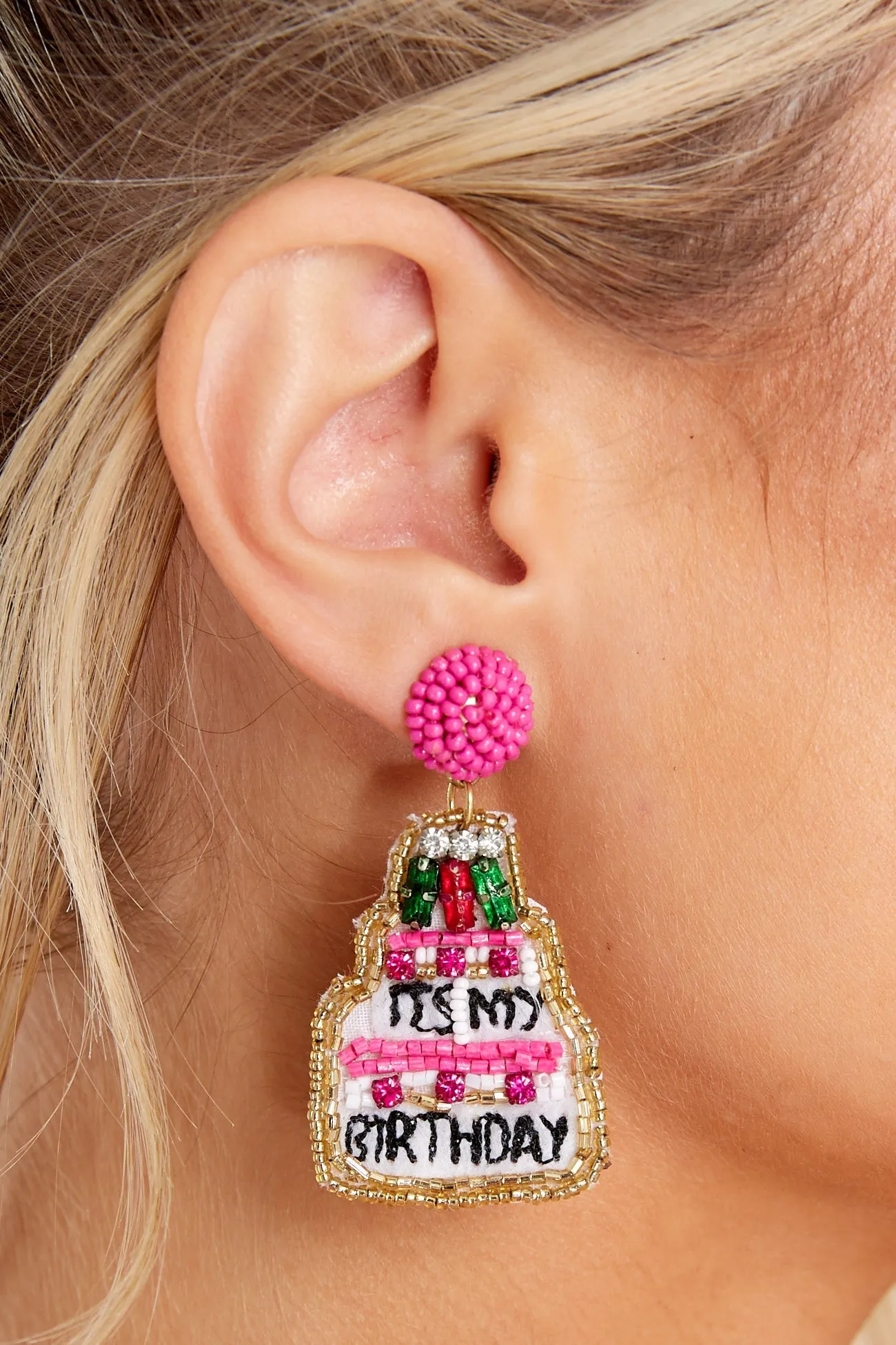 Enjoy Your Day Pink Beaded Earrings