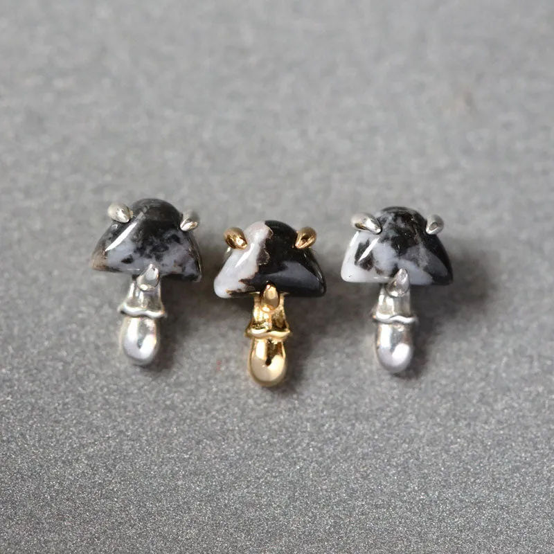 ENOKI. Tiny Mushroom Gemstone Stud Earring - Gold