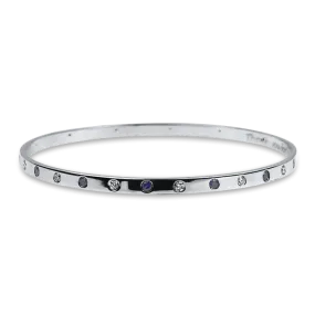 Estate 14K White Gold Diamond & Sapphire Bangle Bracelet