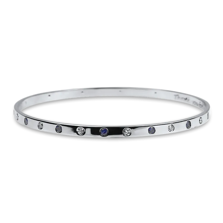 Estate 14K White Gold Diamond & Sapphire Bangle Bracelet