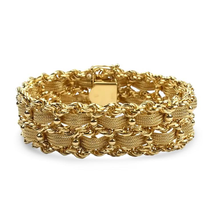 Estate 14K Yellow Gold Mesh & Rope Chain Woven Bracelet